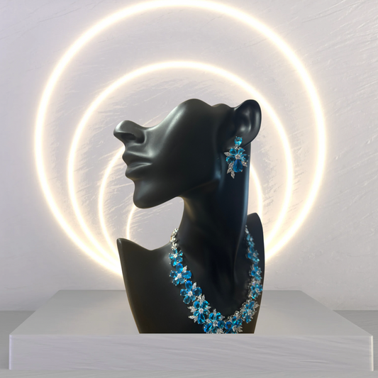 Blue Topaz & Diamond Flower Jewellery Set