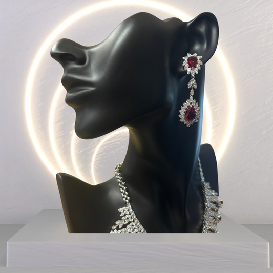 Ruby and Diamond Pear Drop Necklace & Earring Set