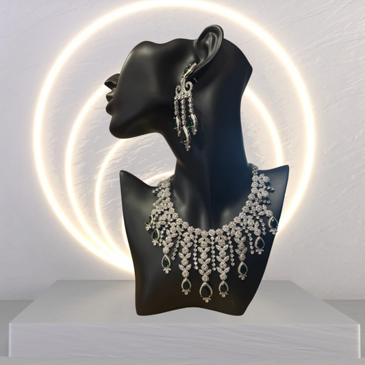 Emerald and Diamond Pear Drop Necklace & Earring Set