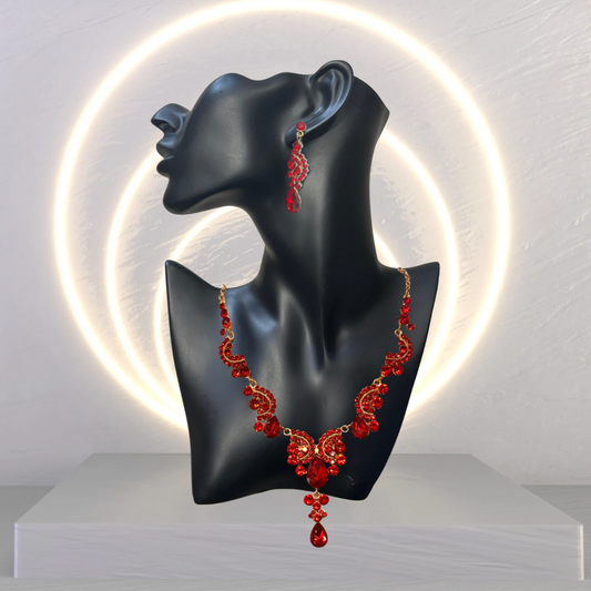 Ruby Pear Drop Necklace & Earring Set