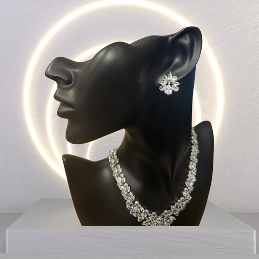 Diamond Leaf Design Necklace & Earring Set