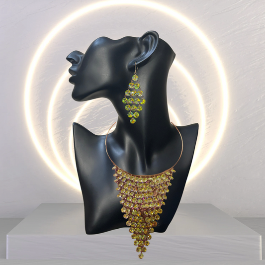 Diamond Droplets Gold Bar Necklace & Earring Set