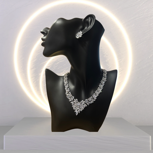 Diamond Leaf Design Necklace & Earring Set