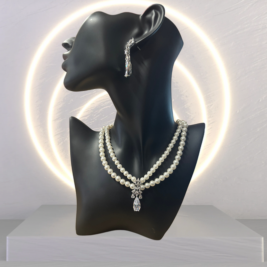 Diamond and Pearl Necklace & Earring Set