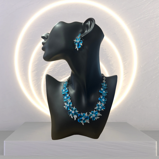 Blue Topaz & Diamond Flower Jewellery Set