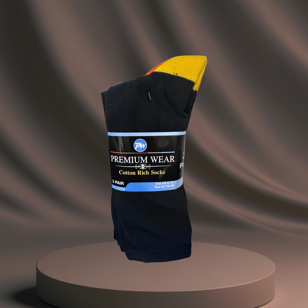 Men's Black/Colour Socks - 3 Pack