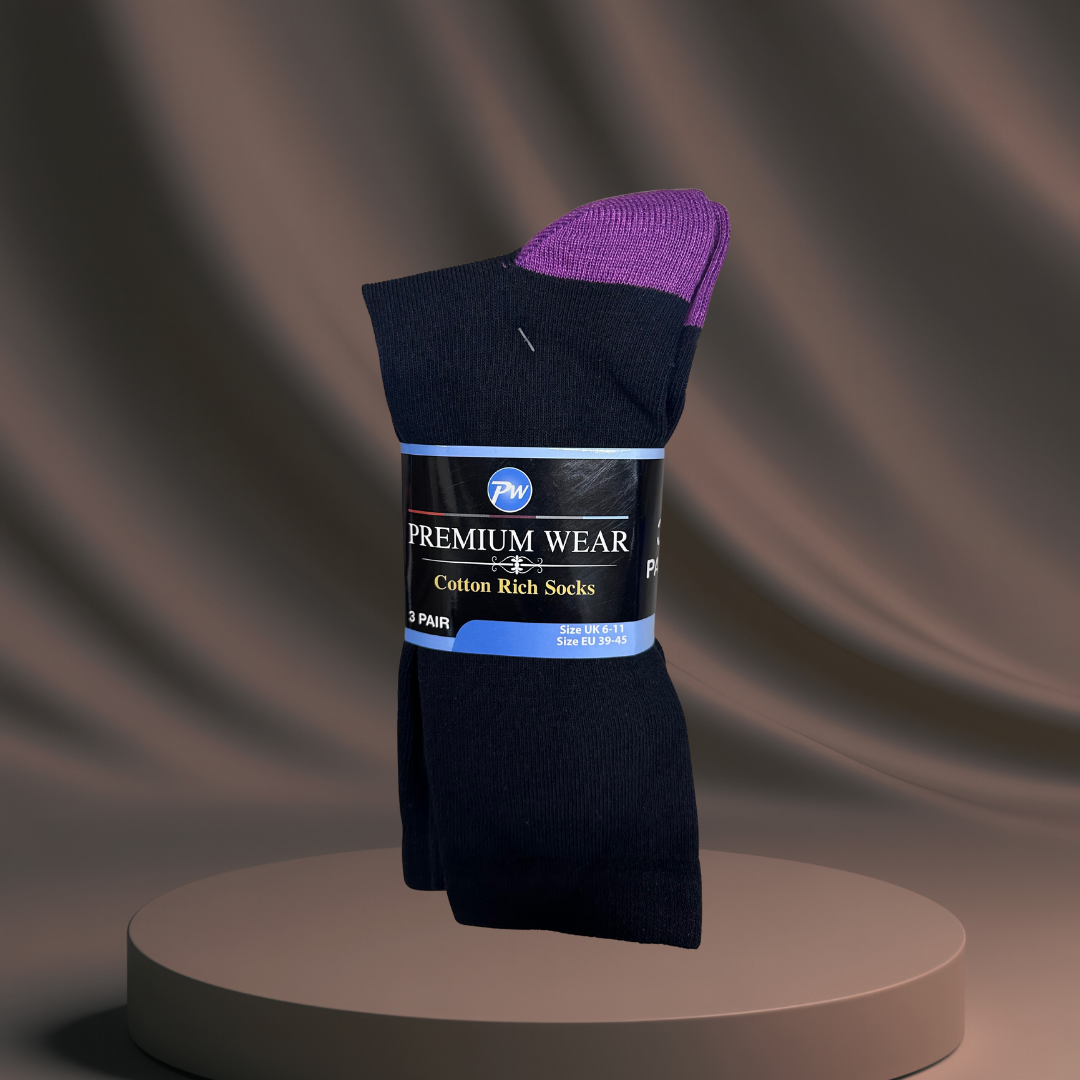 Men's Black/Colour Socks - 3 Pack