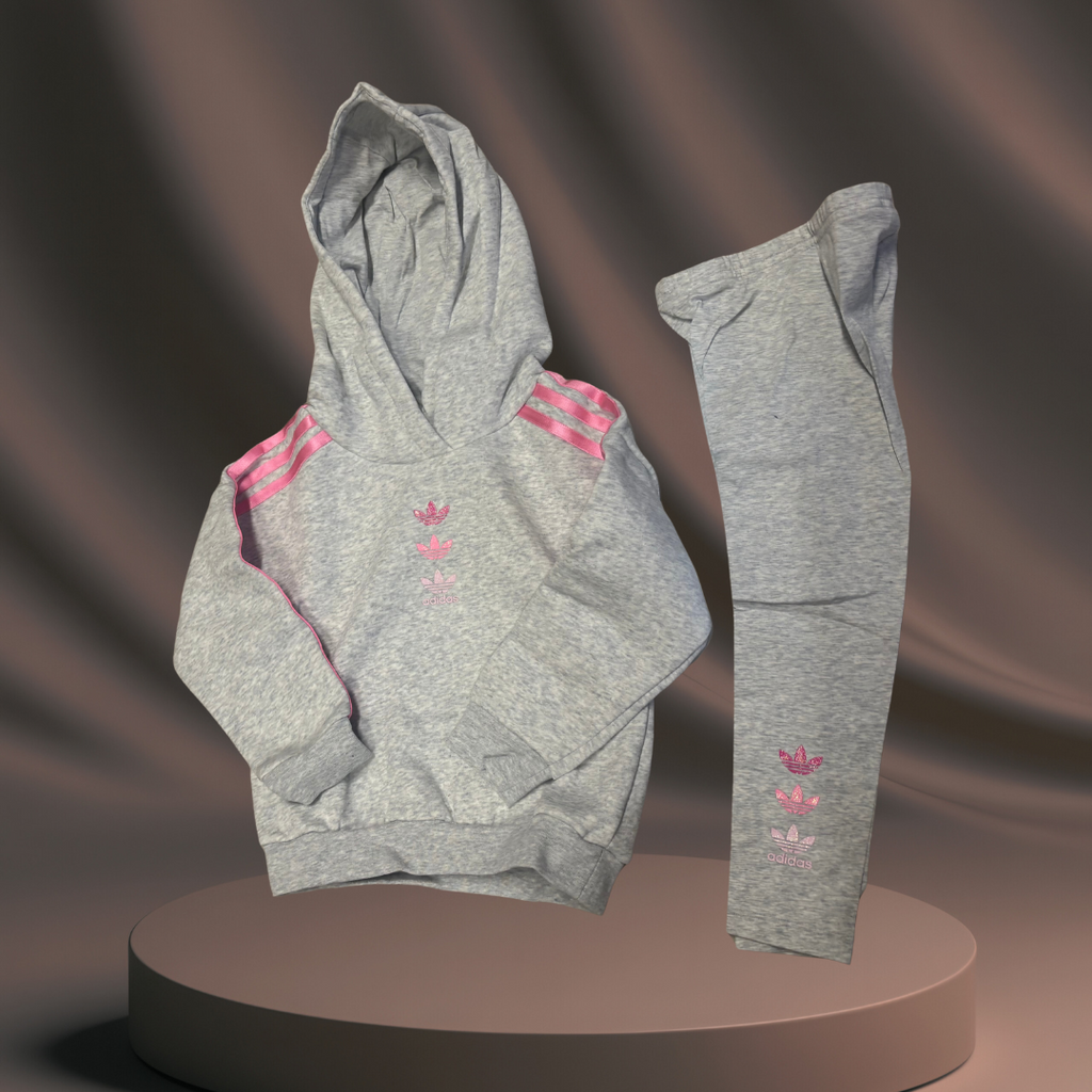 Girl's Adidas Tracksuit (Pink/Grey)