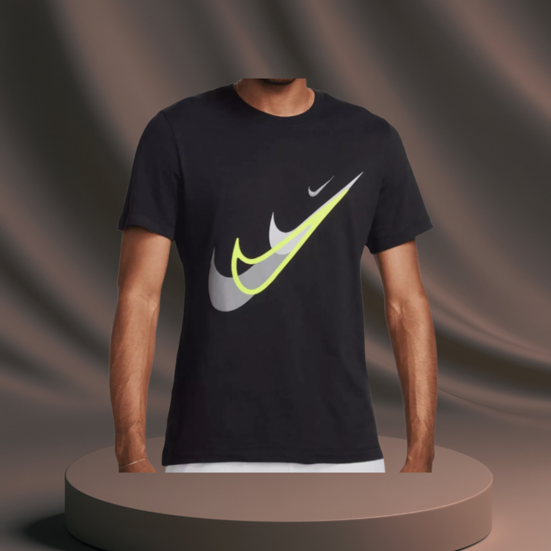 Men's Black Nike Swoosh T-Shirt - Lime/Grey