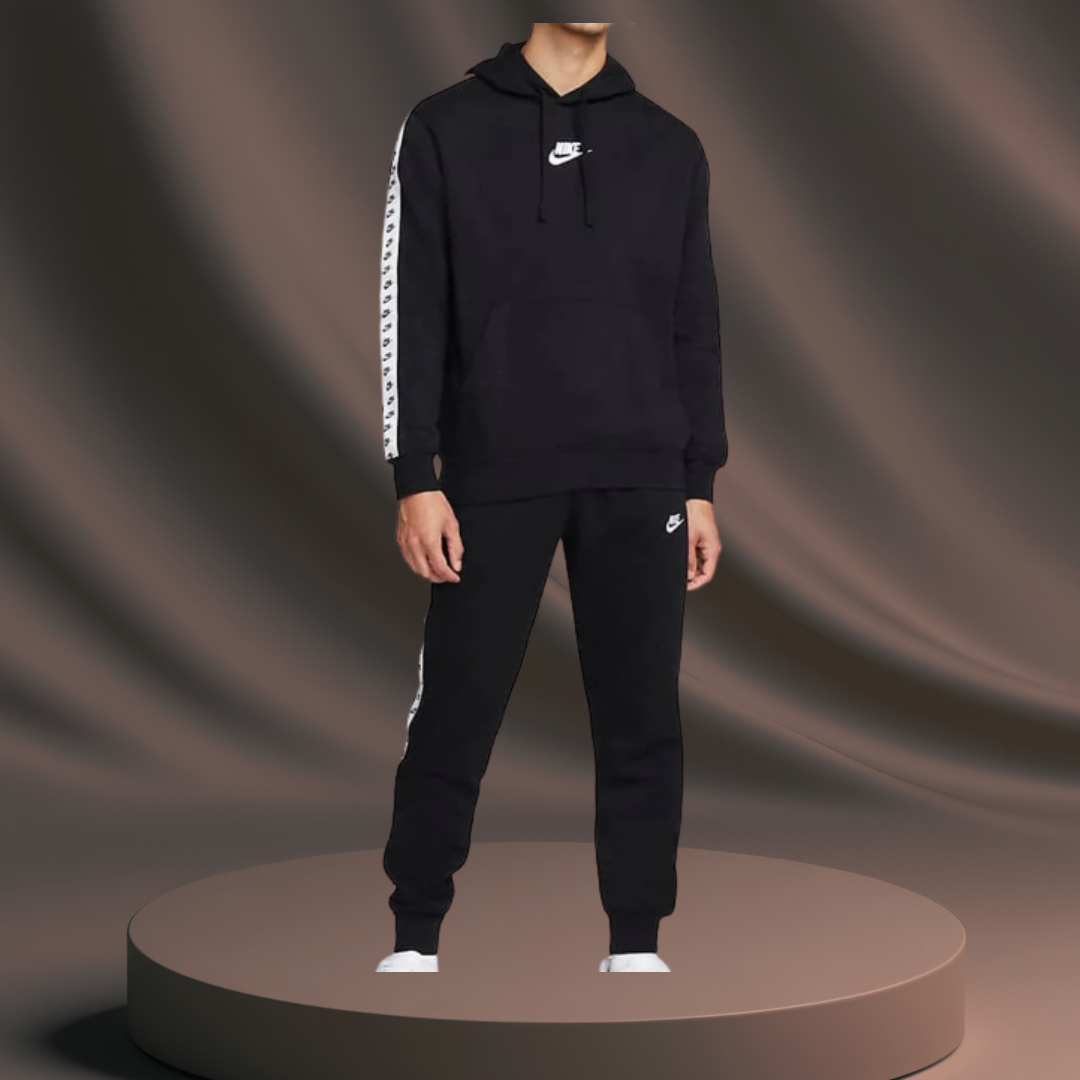 Men's Black Nike Tracksuit - White Stripe