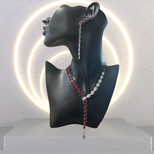 Ruby and Diamond Overlap Necklace & Earring Set