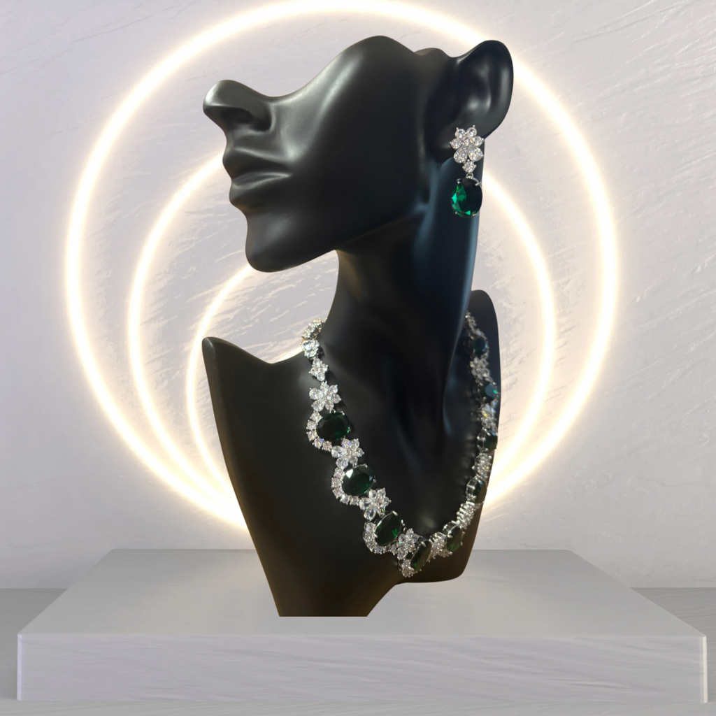 Emerald and Diamond Oval Necklace & Earring Set