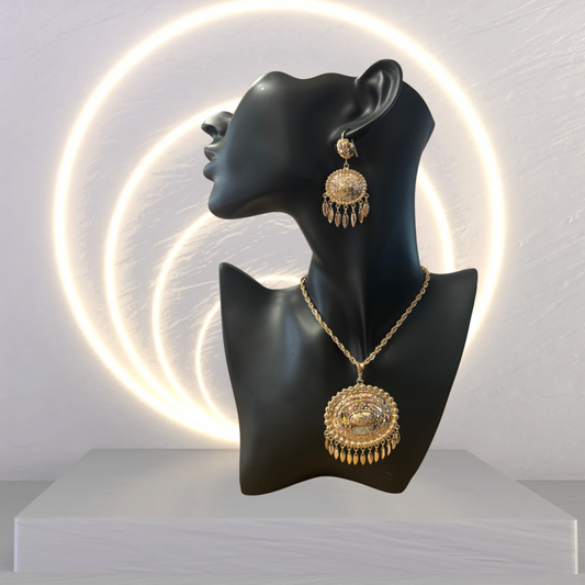 Gold Indian Oval Necklace & Earring Set