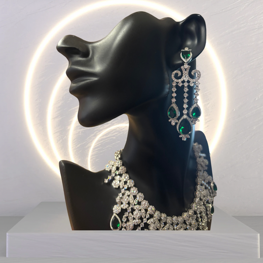 Emerald and Diamond Pear Drop Necklace & Earring Set