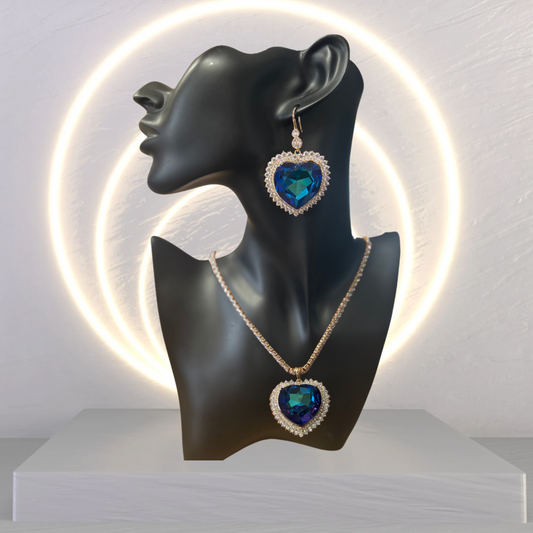 Sapphire & Diamond Heart Necklace & Earring Set