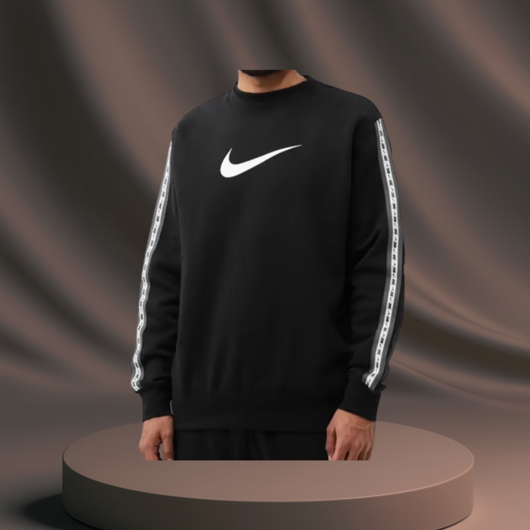 Men's Black Nike Tracksuit - White/Grey Stripe
