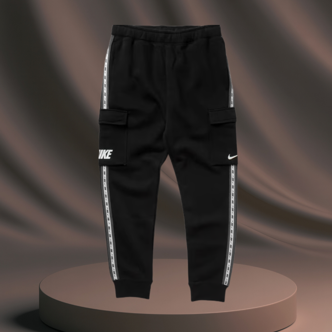 Men's Black Nike Tracksuit - White/Grey Stripe