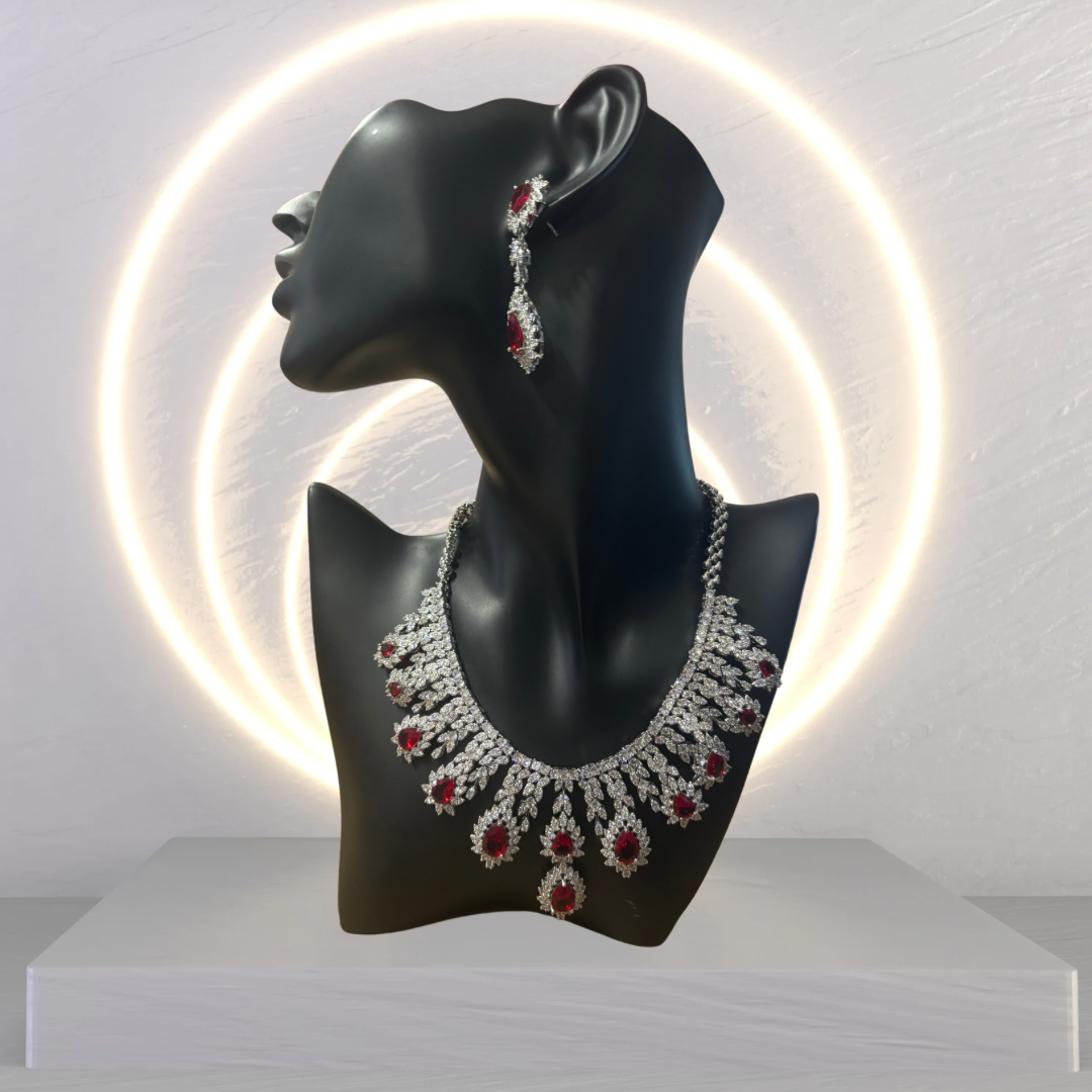 Ruby and Diamond Pear Drop Necklace & Earring Set