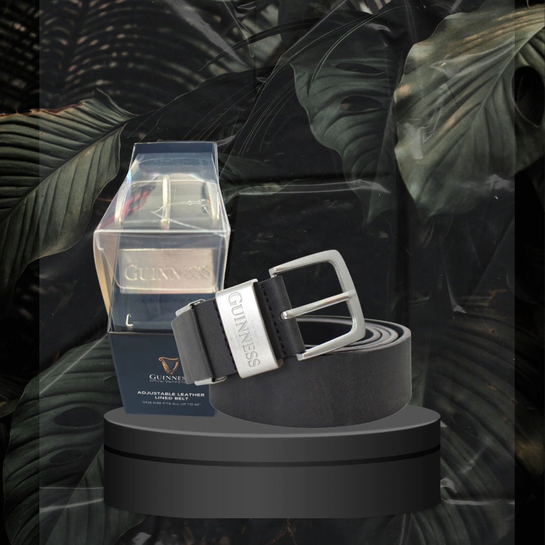 Guinness Men’s Adjustable Black Leather Lined Belt