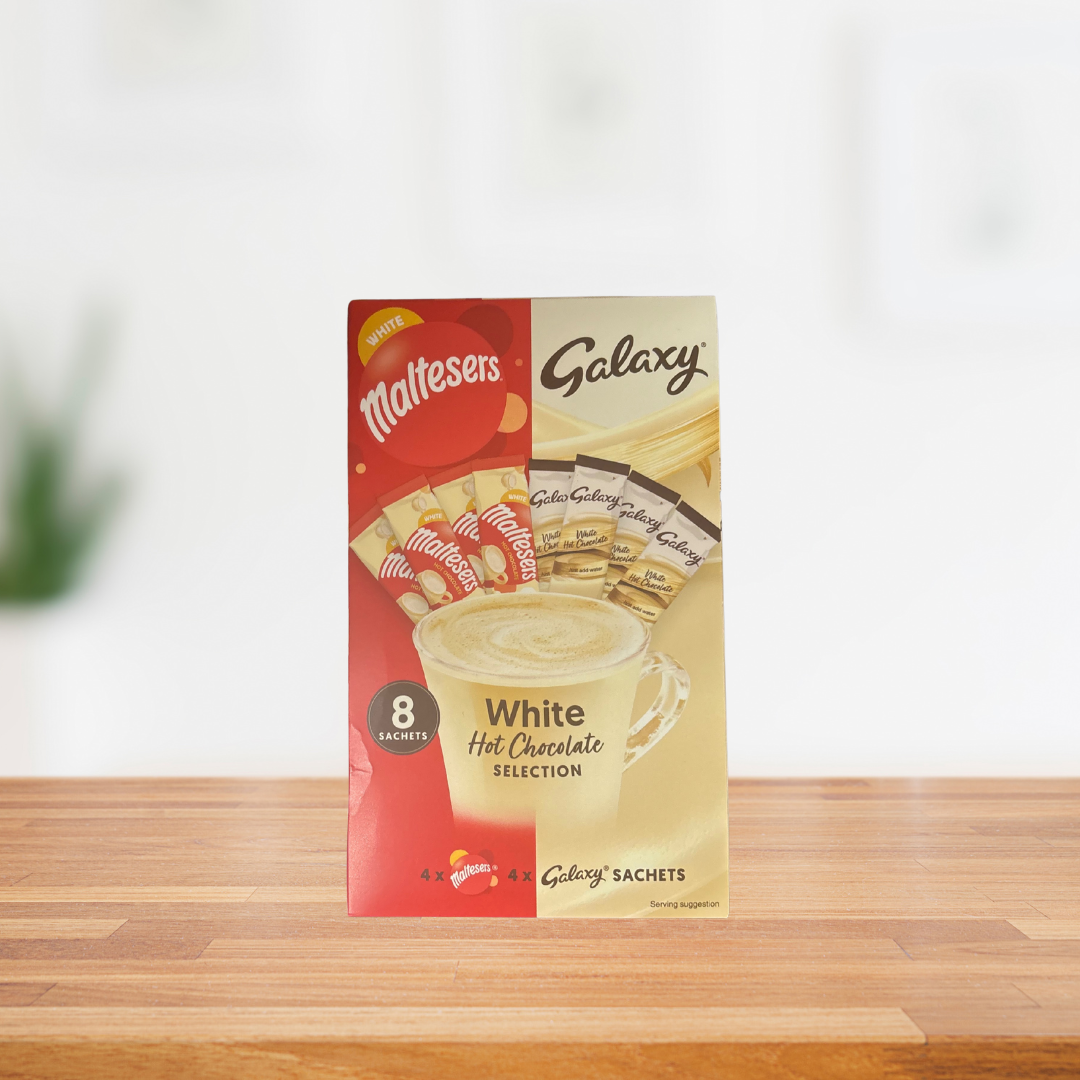 Malteser & Galaxy Instant White Hot Chocolate Selection Powder Sachets - 8 x 25g