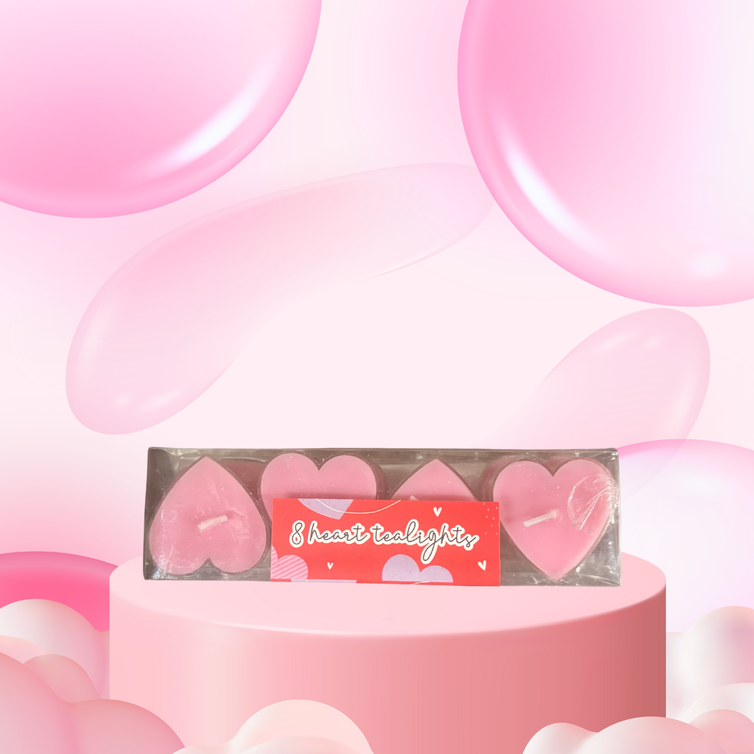 8 Heart Tealights - Pink